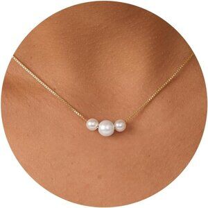 ⚡Pearl Necklace for Women 14K White Gold-plated Dainty Pearl Necklace for Women